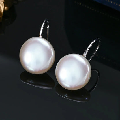 HENGSHENG OL Natural Freshwater 11-13mm White Button Shape Baroque Pearl Earring 925 Sterling Silver Ear Hook Jewelry for Women