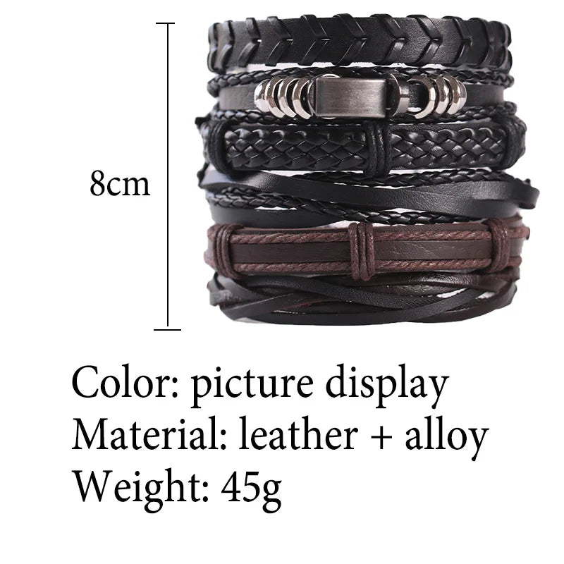 Fashion Bracelet Viking  Bracelet For Men Hand Bracelets Woven Skull Hand Jewelry Adjustable Leather Set viking man bracelet