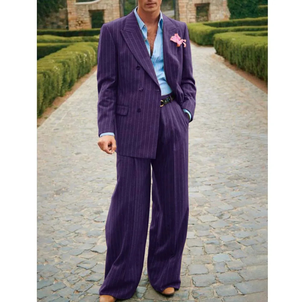 Men's Striped Suit Two Piece Suit Elegant Fashion Suit Casual Fashion Work Wear Party Dress Men's Commuter Wear Men's Clothing