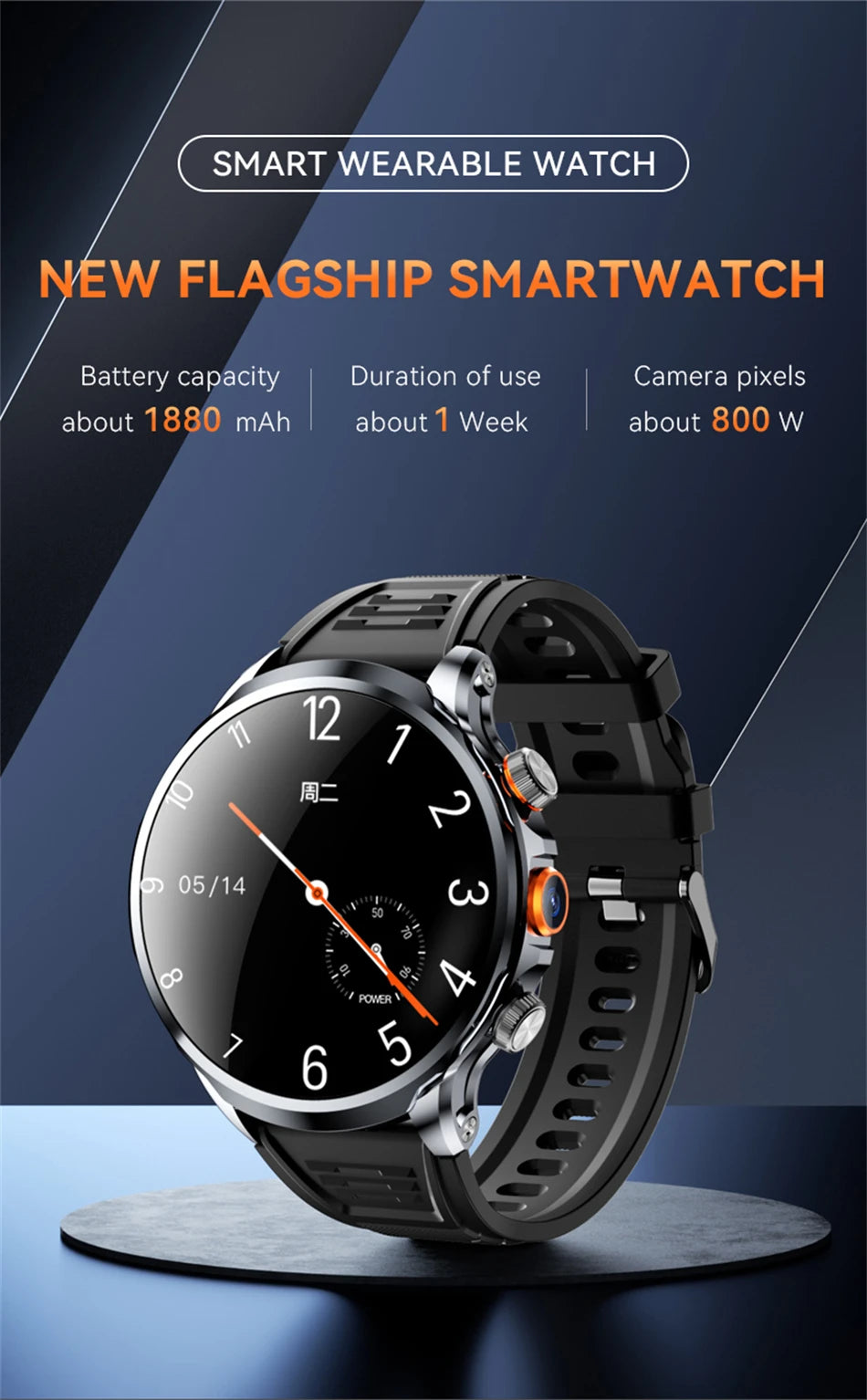 5G/4G Smart Watch 1.95 inch AMOLED 1880mah Battery 16GB+256GB RAM 800W Camera GPS WIFI Google APP Download Heart Rate Smartwatch