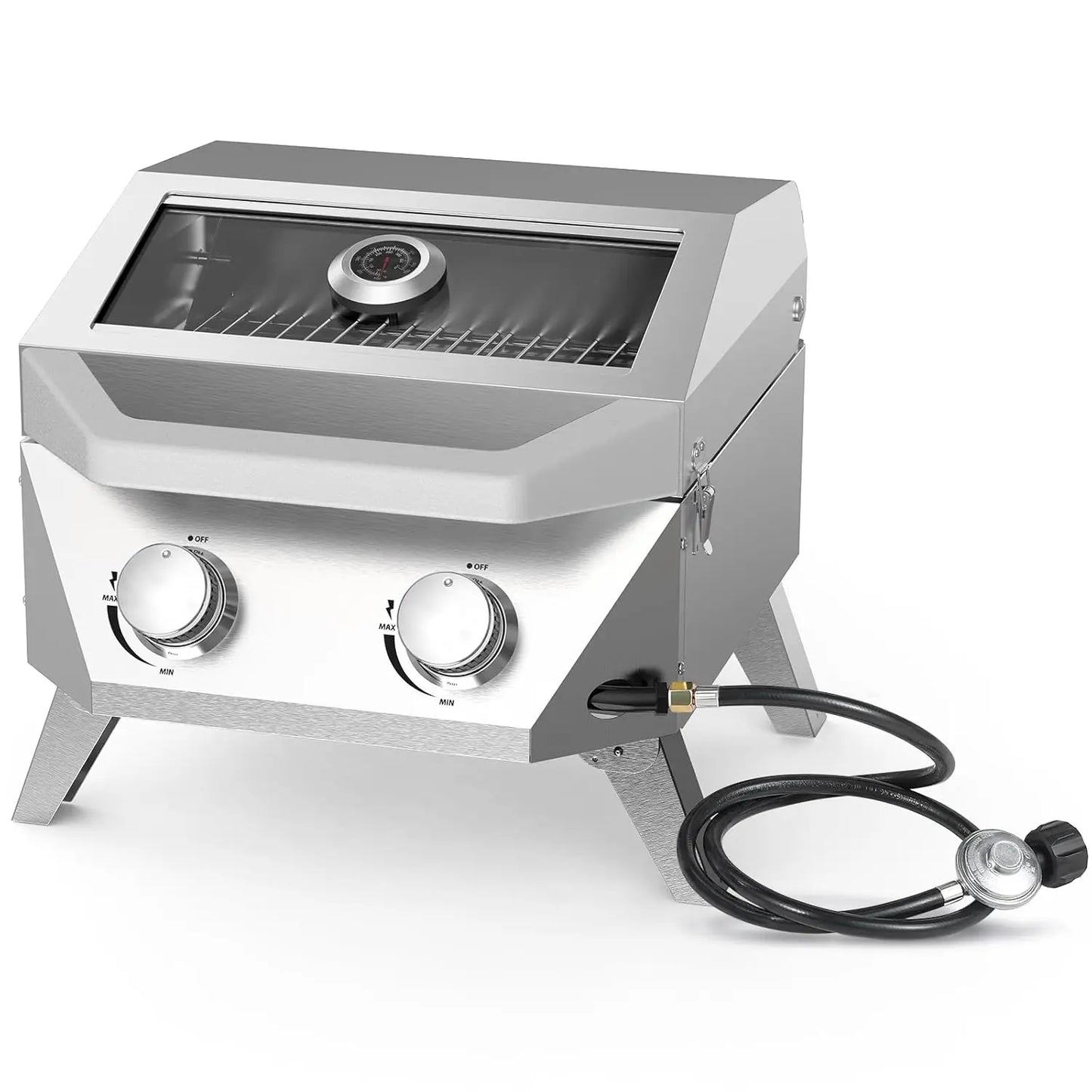 20000 BTU Porterhouse Tabletop Gas Grill 2 Burners Stainless Steel BBQ with Glass Lid Portable Outdoor, Customized