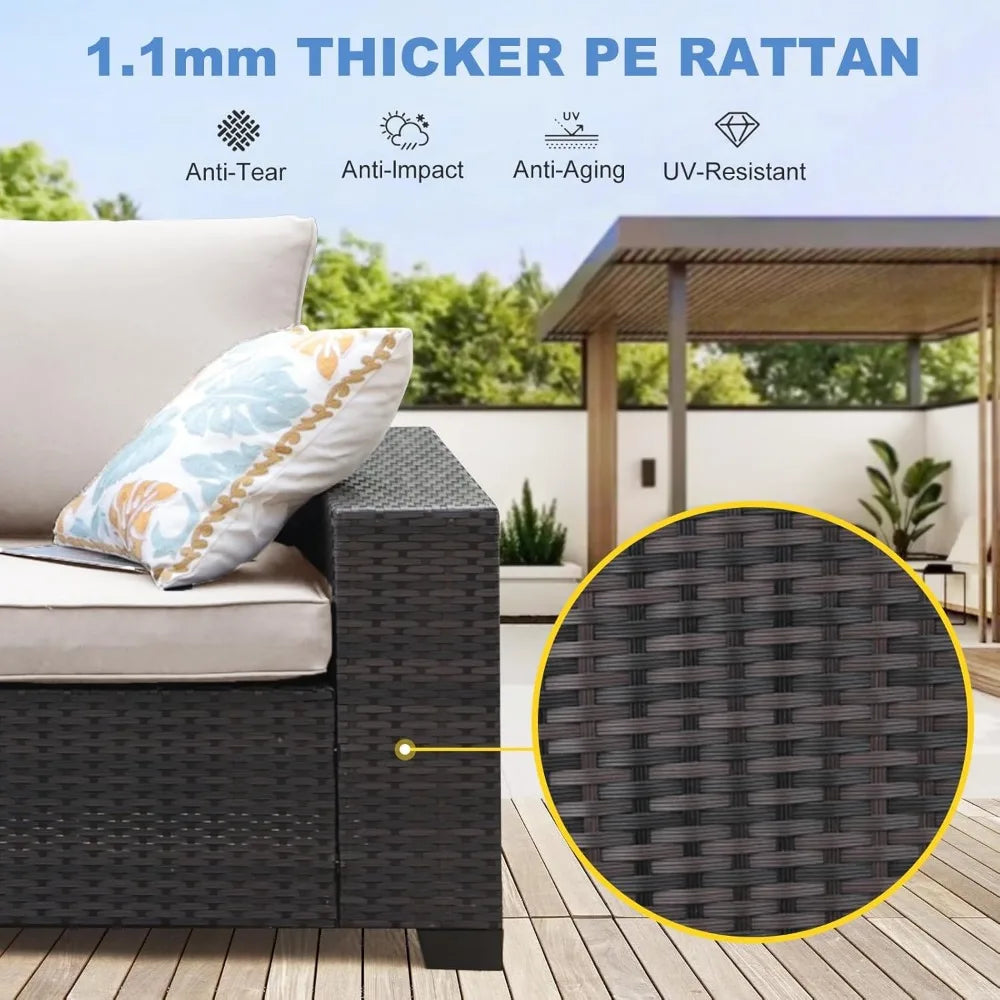 Rattan Patio Conversation Set with Cushions & Tea Table for Garden Backyard Poolside, Custom