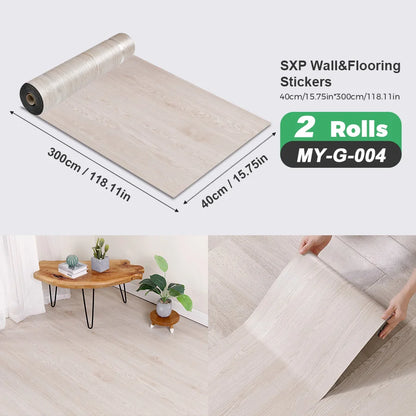 2 Rolls Self-Adhesive Wall and Floor Sticker Peel and Stick 15.75x118.11inch Wood Grain and Marble Design Wallpaper Sticker