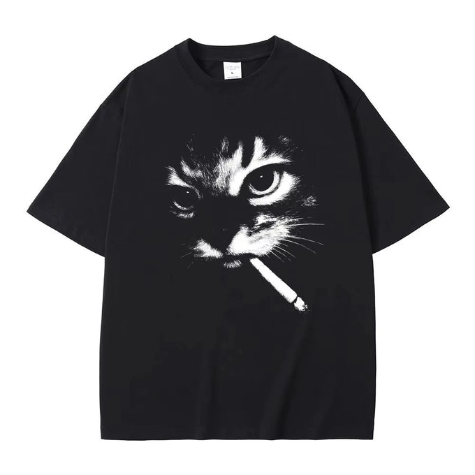Men's Smoking Cat Graphic T-Shirt — product image