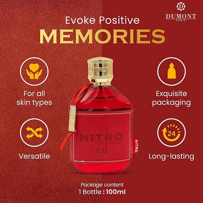 Dumont Nitro Red EDP 100ml Unisex Perfume Fresh Fruity Woody Long Lasting Luxury Scent 3.4oz Vaporisateur Spray Buy Now Best New
