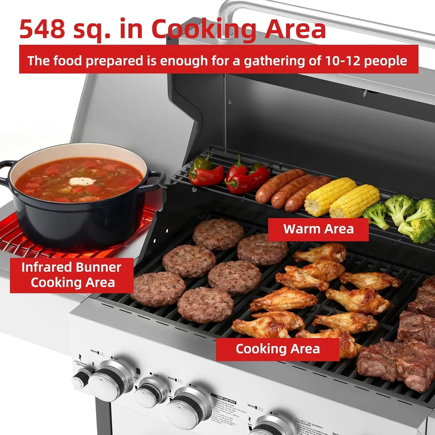 4 Burner Gas Grill with Side Burner, 4 Burner Outdoor Cooking Grill with Infrared Side Burner, Outdoor BBQ Grill, Customized