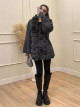Cable Knit Cardigan with Faux Fur Collar