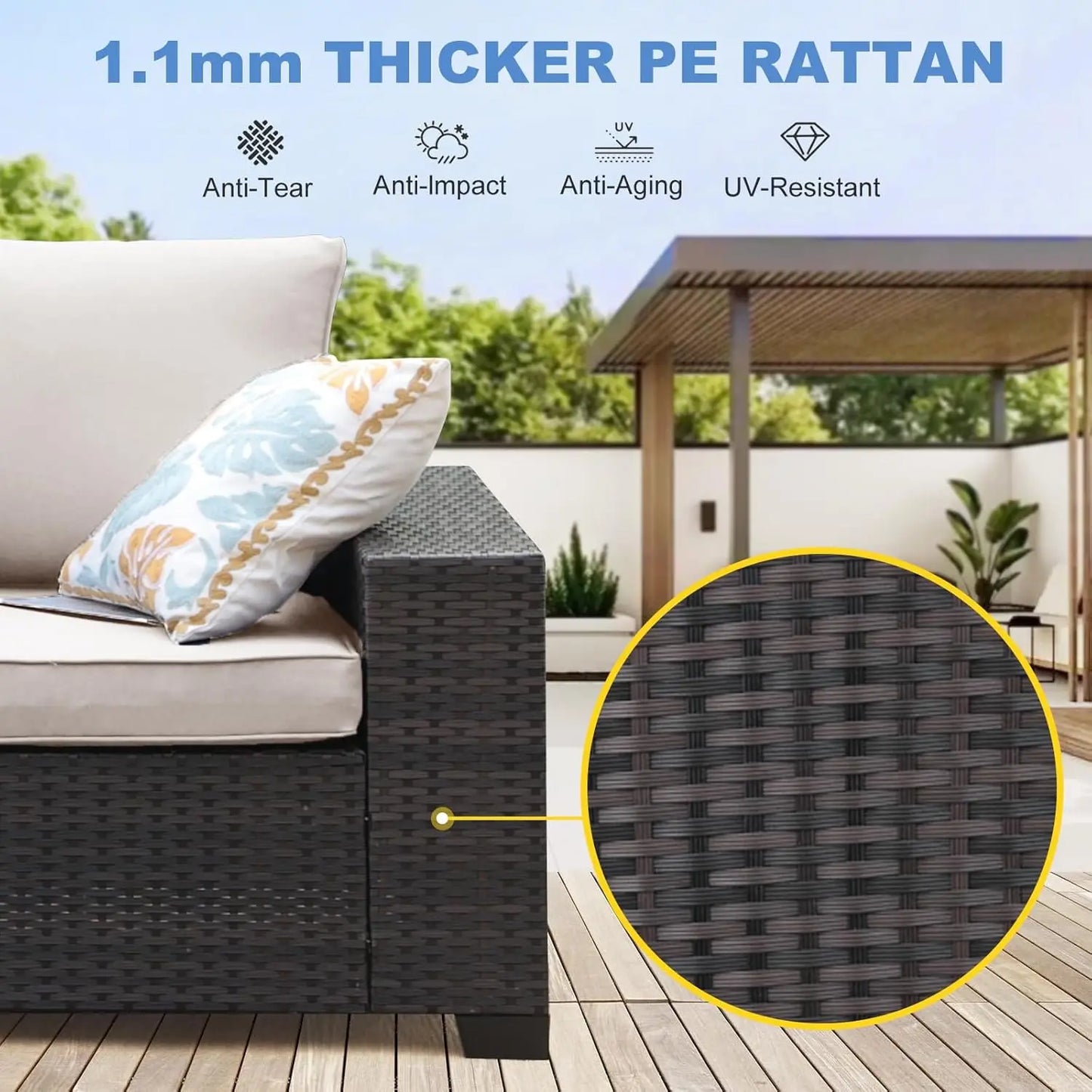 Rattan Patio Conversation Set with Cushions & Tea Table for Garden Backyard Poolside, Custom