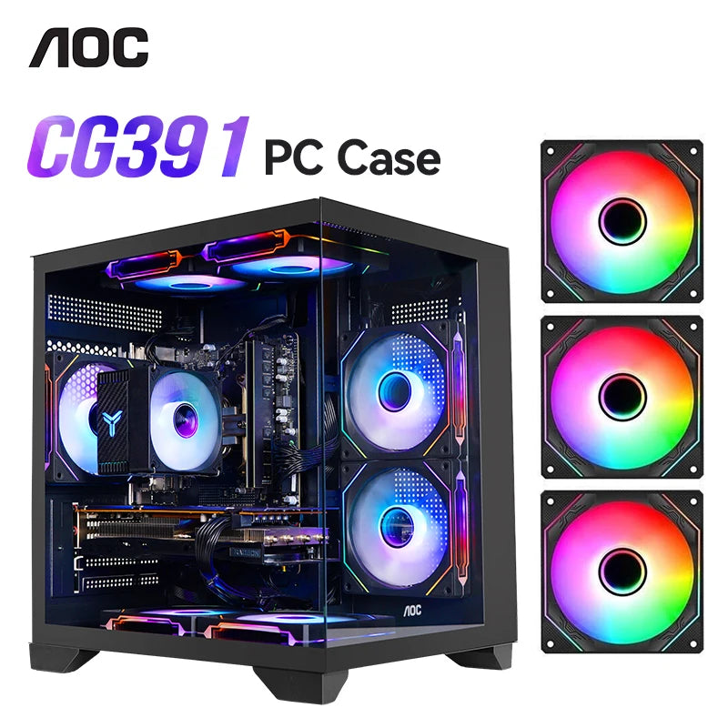 AOC CG391 PC Case MATX Gaming Desktop Case Supports 240 Water Cooling With 3 Pcs ARGB Fans Computer Case Sea View Room 컴퓨터 섀시