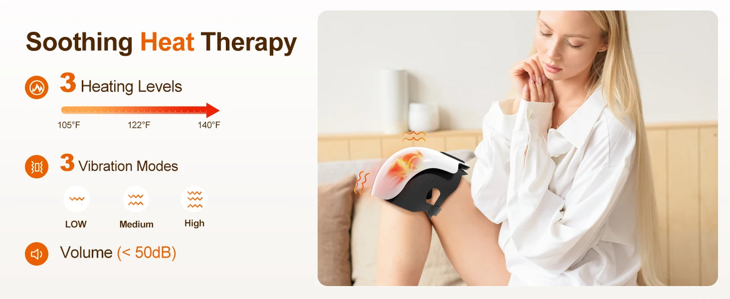 Cordless Knee Massager with Heat,Relax Knee Massage Helps Joint Stiff and Discomfort,3 Levels Heat & Vibration 10 Min Auto Off