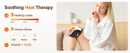 Cordless Knee Massager with Heat,Relax Knee Massage Helps Joint Stiff and Discomfort,3 Levels Heat & Vibration 10 Min Auto Off