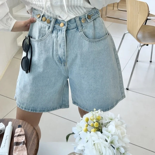 High-Waisted Wide-Leg Denim Shorts