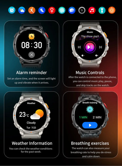 2026 T-Rex3 Ultra 1100mAh Battery 170+Sport Fitness LED Flashlight IP68 Waterproof Bluetooth call GPS track Smartwatch Compass