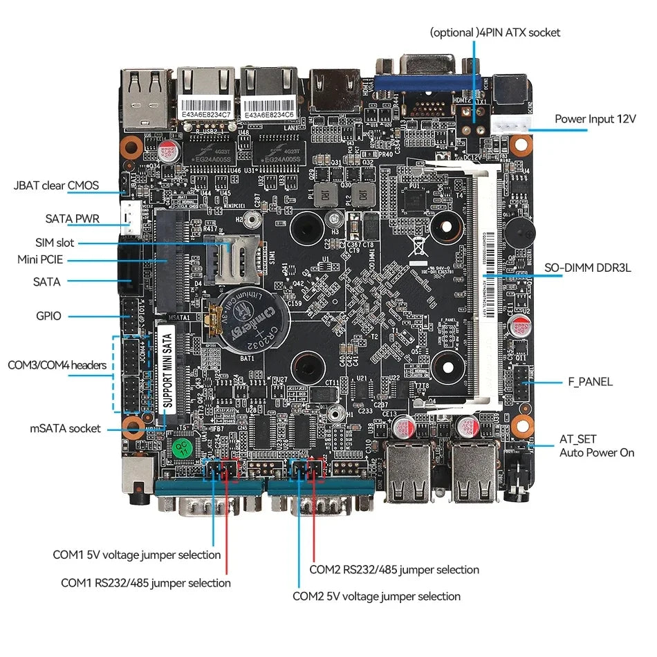 XCY Fanless Mini PC Intel Celeron J6412 N5105 2x GbE LAN 2x RS232 HDMI VGA WiFi 4G LTE Windows 10 Linux Industrial Computer