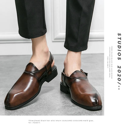 Hollow Out Dress Party Sandals Fashion Leather Summer Shoes Men Leisure Formal Flats Business Footwear Men's Wedding Sandals
