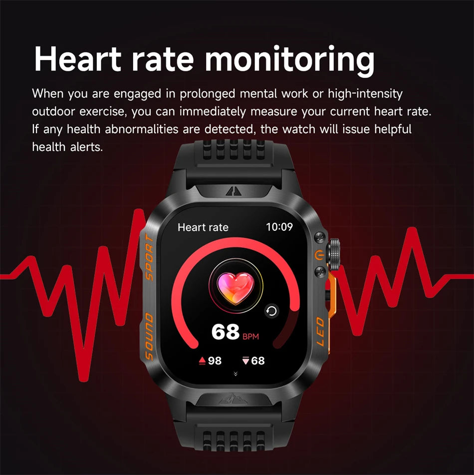 2026 New 1200 mAh Battery Military Smartwatch Men 5ATM Waterproof Fitness Tracker Health Heart Rate Smart Watch For iOS Android