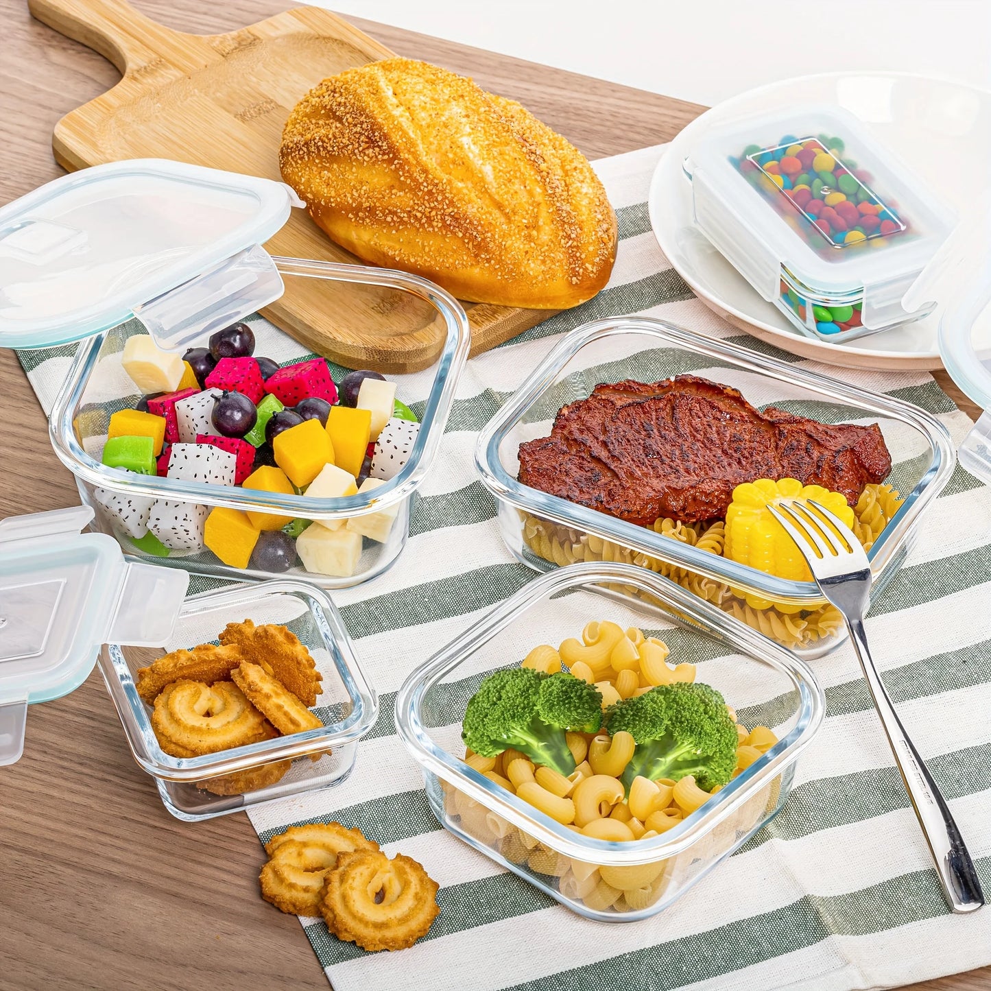 8-piece set of glass food storage containers, leak-proof sealed LIDS, BPA-free, non-toxic transparent borosilicate