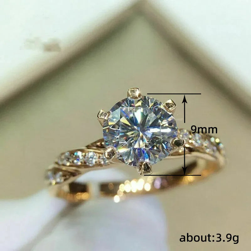 Luxury Shiny Gold Color Stainless Steel Moissanite Twist Couple Rings for Women Men High Quality Wedding Zircon Finger Jewelry