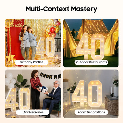 40 Light Up Numbers Battery Powered Warm White LED Big Birthday Anniversary Decor for Party Backdrop Indoor 39.37 Inch