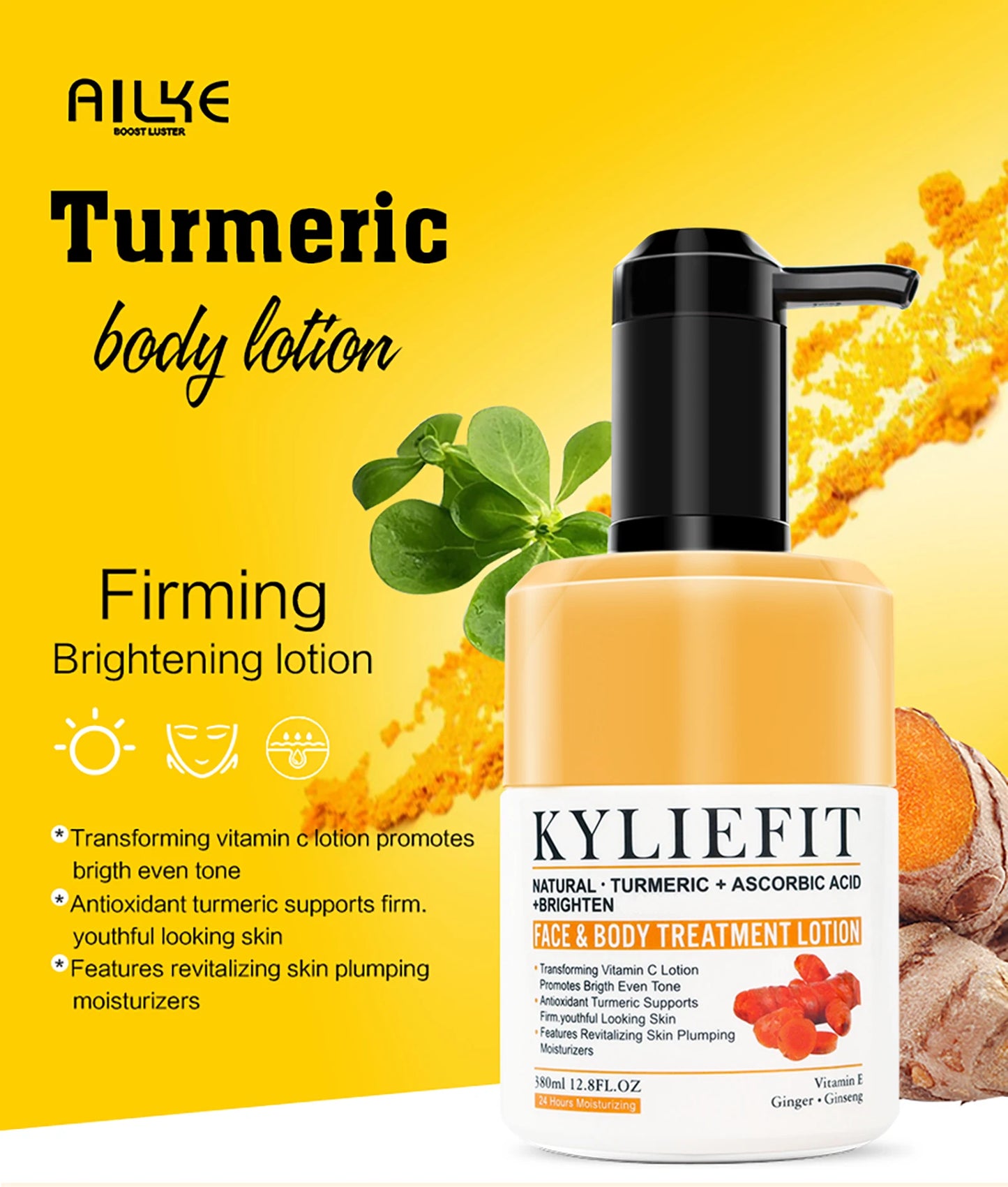 AILKE Organic Turmeric Skin Care Set, Brighten, Cleaning Skin, Remove Acne,Pimples, Whitening, Even Skin Tone, Improve Dry Skin