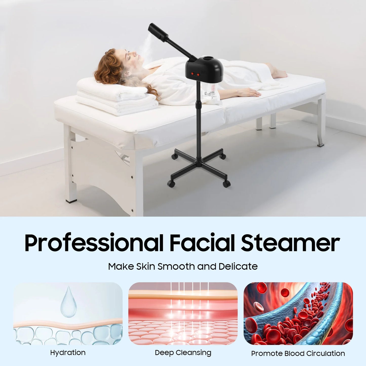 Face Machine Facial Steamer, Black Skin Moisturizing Mist Sprayer, Impact Resistant PP Material for Salon, Hospital, Home, 110V