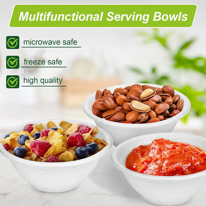 220ml White Pulp Bowl 50pcs, Disposable Sugarcane Fiber Bowl for Party, Takeaway, Food Service, Eco Safe & Leak Proof, 11.5cm