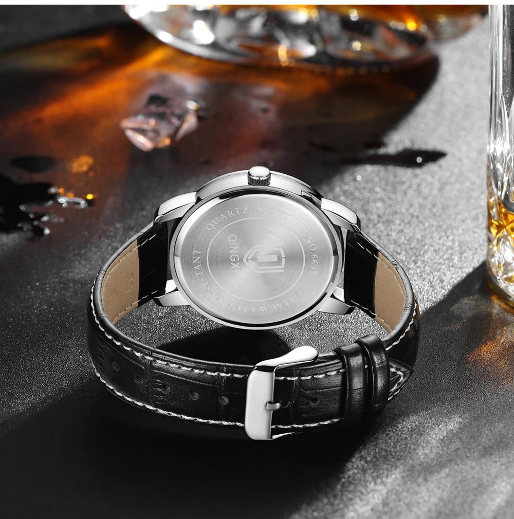 QINGXIYA Classic Business Watch  Men Calendar Quartz Watches Top Brand Luxury Leather Waterproof Mens Watches Relogio Masculino