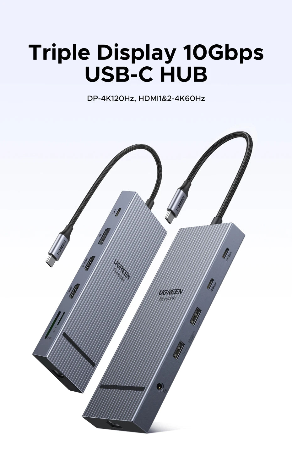 UGREEN 12-in-1 USB HUB Type-C to 2HDMI 4K120Hz DP USB3.2 10Gbps SD/TF RJ45 PD100W for MacBook Dell HP Laptop Accessories Docking