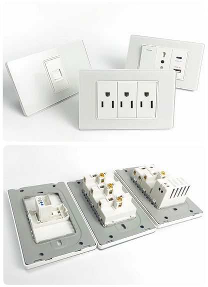 118*75mm TEMPERED GLASS SWITCH PANEL Wall Socket with USB Type - C, Grey US Switch, Thai Plug for Home & Office Use