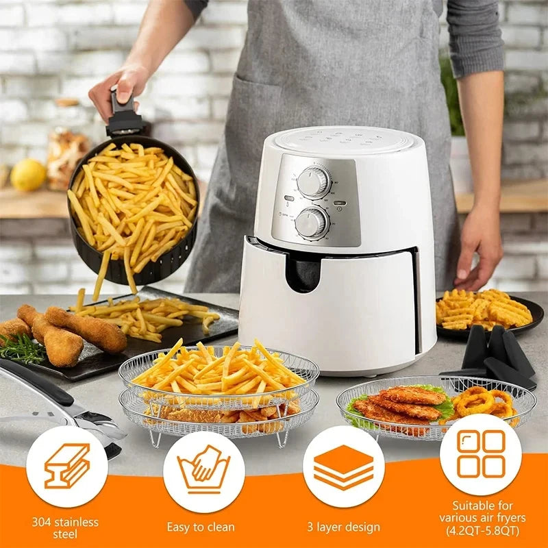 Air Fryer Rack Baking Tray Stackable Grilling304Stainless Steel Airfryer Oven Grill Steamer Cooker Kitchen Gadgets Cooking Tools