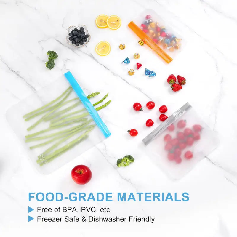 Thickened PEVA Food Bag Reusable Freezer Bag Food Storage Bags Ziplock Leakproof Fresh Snack Bag Food Grade Lunch Bag for Fridge