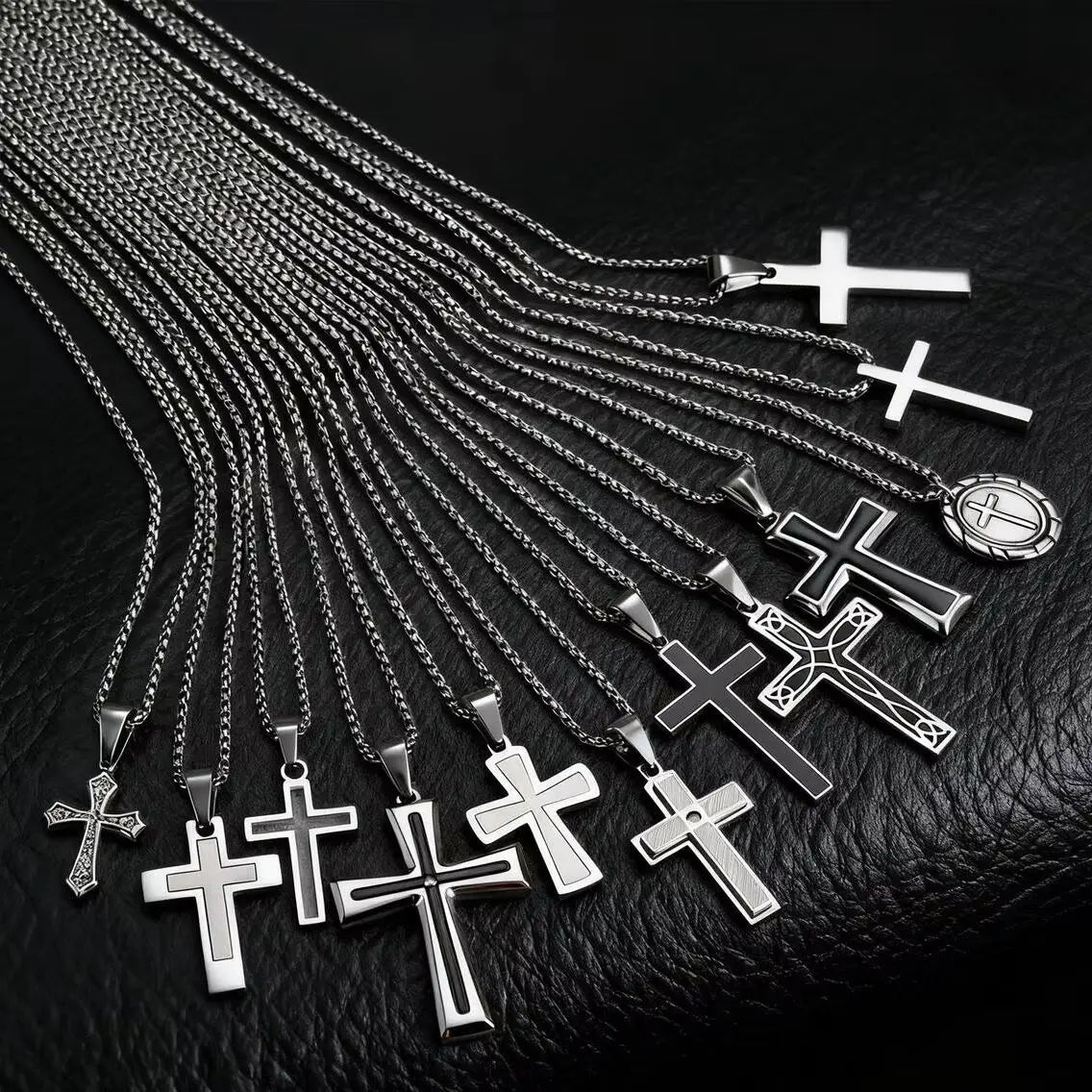 Stylish Men's Stainless Steel Cross Necklace,Punk Hip Hop Cross Pendant Necklace,Birthday Party Jewelry Gift for Him Dad Son
