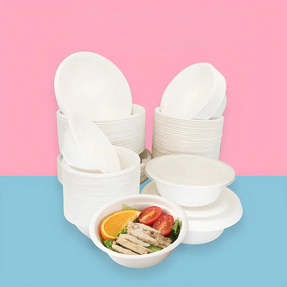 220ml White Pulp Bowl 50pcs, Disposable Sugarcane Fiber Bowl for Party, Takeaway, Food Service, Eco Safe & Leak Proof, 11.5cm