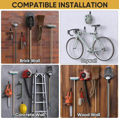 Heavy Duty Metal Hook Garage Organizer Steel Wall Mount Anti-slip Bicycle Hanger Hooks Ladders Bulky Items Storage Garden Tool