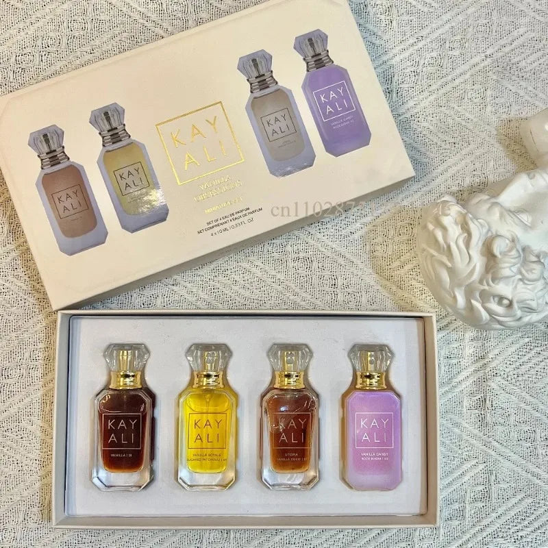 KAYALI Unisex Eau De Parfum Set 4x10ml Long Lasting Floral Fruity Musk Vanilla Royale Mini Travel Perfume Collection