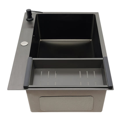 Stainless Steel Kitchen Sink with Draining Basket Soap Dispenser Utility Sink and Drainer with Efficient for Home Kitchen