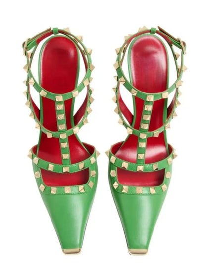 Summer Square Headed Rivet High-heeled Women's Sandals, Fashionable and Sexy Women's Party T-table Women's Plus Size Sandals