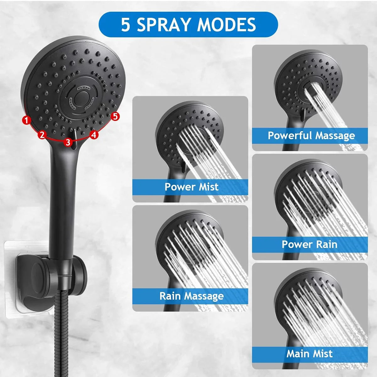 Stainless Steel 8/10 Inch Overhead Showerhead 5 Modes With Extension Arm Multi-function Hand Shower Wall Mounted Showerhead Set