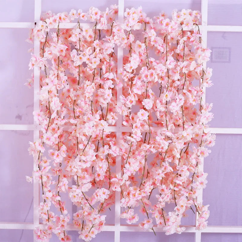 8pcs 1.8M Artificial Cherry Blossom Flower Vines Faux Flowers Outdoors Hanging Silk Flowers Garland for Wedding Party Home Decor