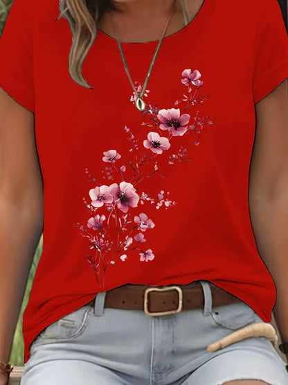 Purple Floral Branch Women's Tee - Delicate Watercolor Flower Graphic, Casual Light Purple Top
