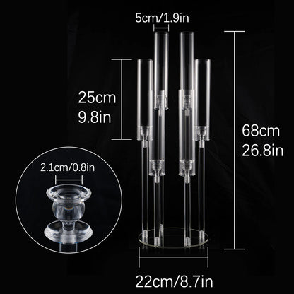 10Pcs Clear 6 Arm Candelabra Taper Candle Holder For Wedding Party Dining Table Banquet Event Decor