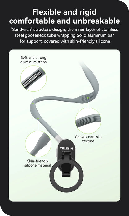 TELESIN Silicone Magnetic Quick Release Neck Mount Hold for Iphone 15 14 13 12 11 SAMSUNG HUAWEI XIAOMI Smart Phone Accessories