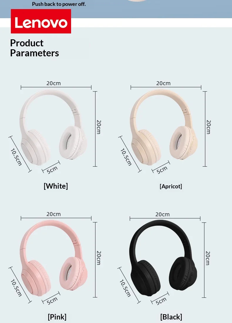 Lenovo Original Bluetooth 5.3 Earphones Over-ear Foldable Computer Wireless Headphones Gaming Headset 360° Stereo Sound Headset