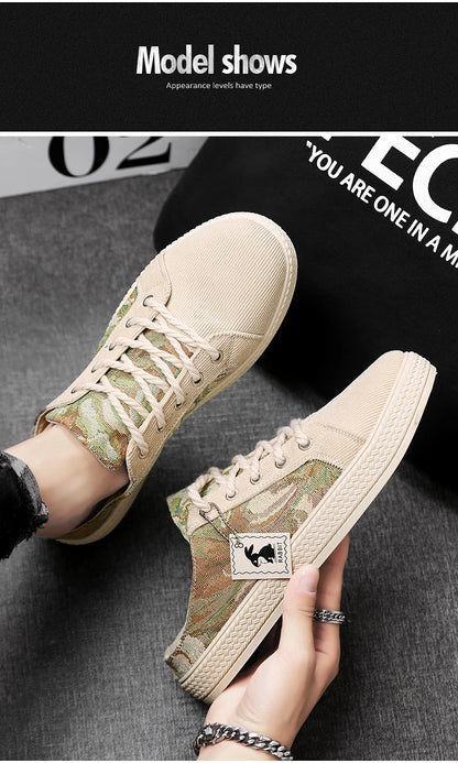 Men's canvas slippers summer new breathable outdoor soft-sole casual slippers party sandals Joker tide half slippers cloth shoes