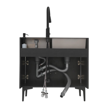 Laundry Sink with Cabinet Sink with Pull-Out Faucet and Cabinet Freestanding Kitchen Sink