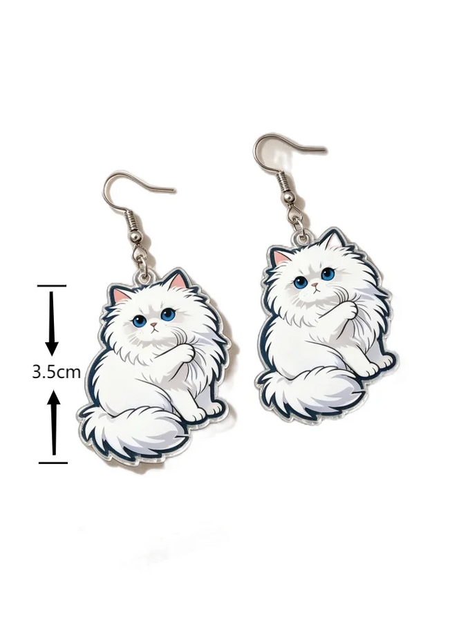 White Cat Acrylic Drop Earrings — product image