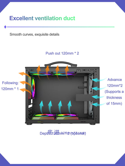 Power Train X-GAMERX M1 Handheld Portable Computer Case Side Transparent MINI Game MATX Desktop Chassis