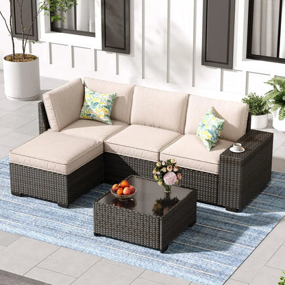 Rattan Patio Conversation Set with Cushions & Tea Table for Garden Backyard Poolside, Custom