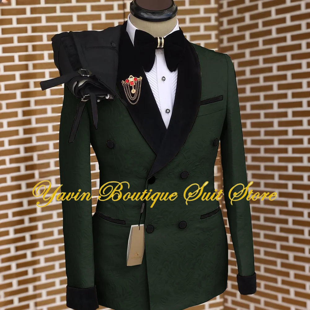 Men's 2 Pieces Suit Floral Set Double Breasted Shawl Lapel Jacket Formal Blazer Pants for Wedding Prom Dinner Party