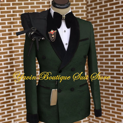 Men's 2 Pieces Suit Floral Set Double Breasted Shawl Lapel Jacket Formal Blazer Pants for Wedding Prom Dinner Party
